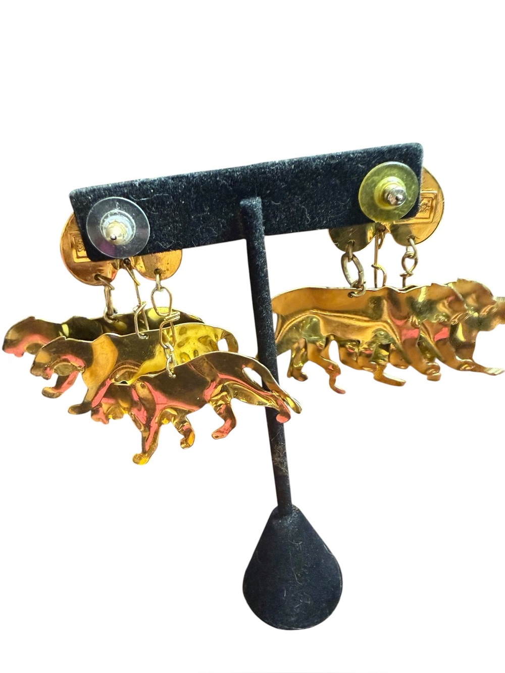 Rare Vintage Lunch at the Ritz Wild Cats “Cat Food” Safari Tiger Leopard Earring - Picture 6 of 9